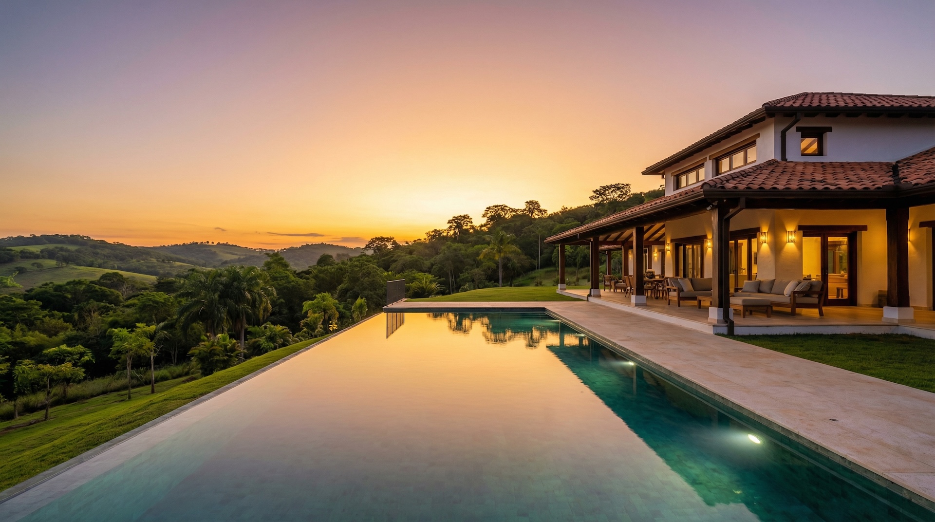 Luxuriöse Modern Colonial Villa in Altos bei Sonnenuntergang